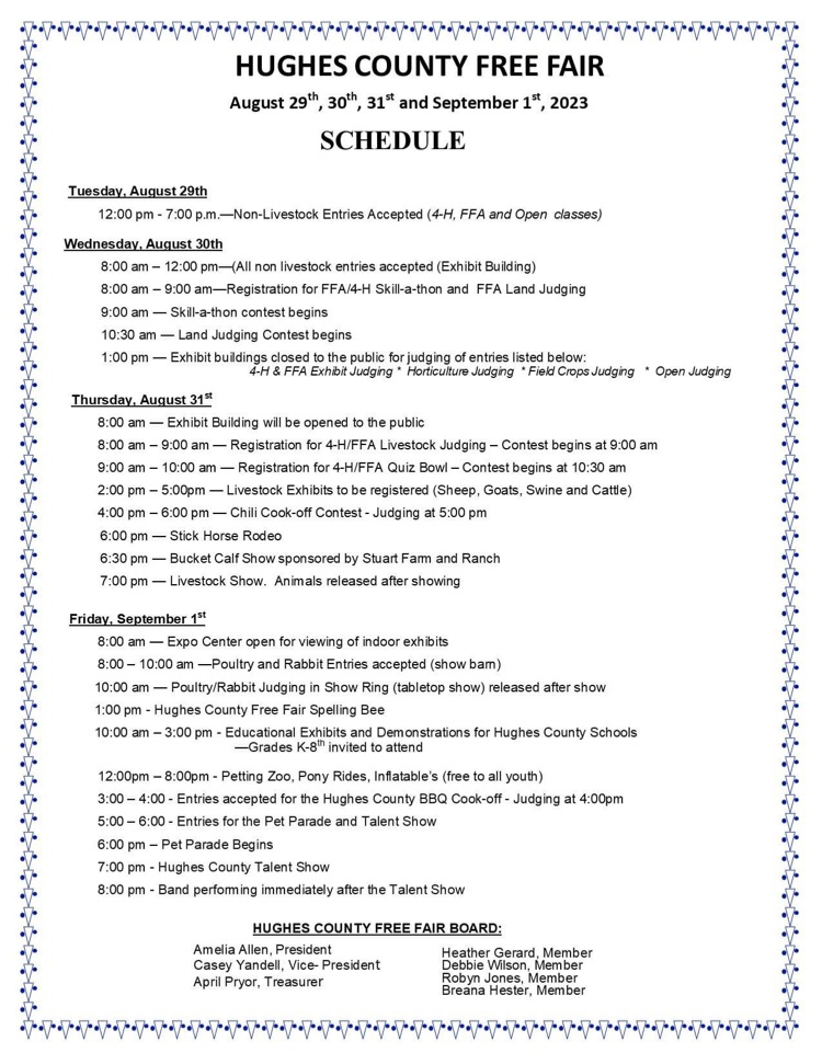 Hughes County Free Fair Schedule 
